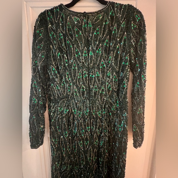 Mac Duggal Sequined Long Sleeves Dress with V Neck #5451 - Picture 15 of 16